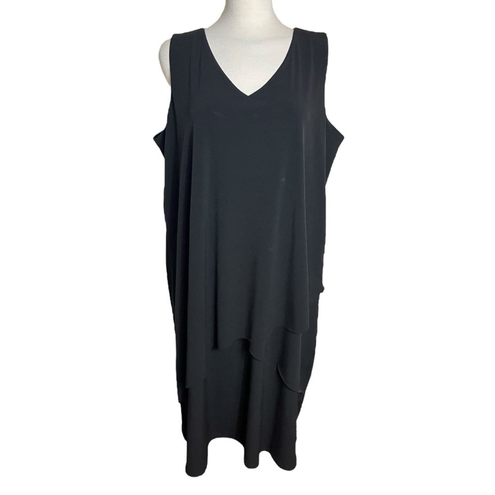 Susan Graver Black Tiered V-Neck Sleeveless Stretch Dress Women's Size US XL